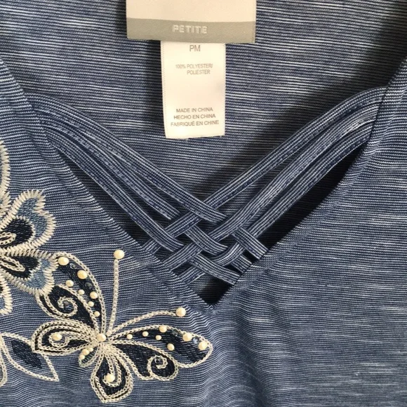 Alfred Dunner blue 3/4 sleeve blouse size PM - Picture 3 of 14